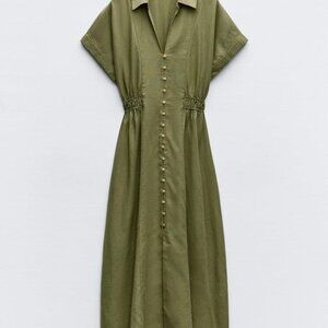 Zara Linen Olive Green Dress